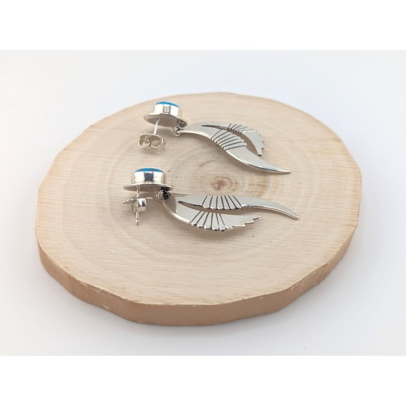 Navajo Earrings Handmade‎ Native American Kingman Turquoise NA Silver Jewelry ** - Picture 7 of 11